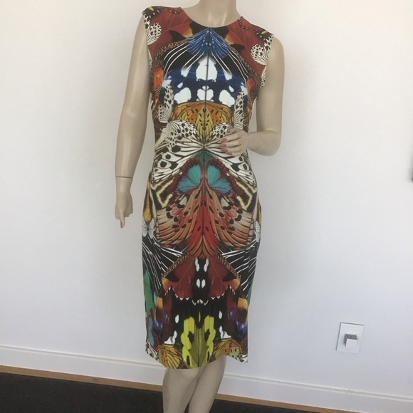 Roberto Cavalli Colorful Butterfly Print Sheath Cocktail Dress 44 8 10